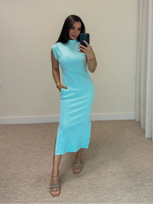 Vestido Canelado Muscle Tee Turquesa