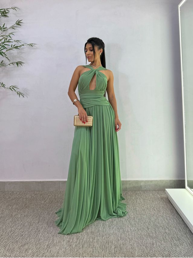 Vestido Festa Tule Oliva