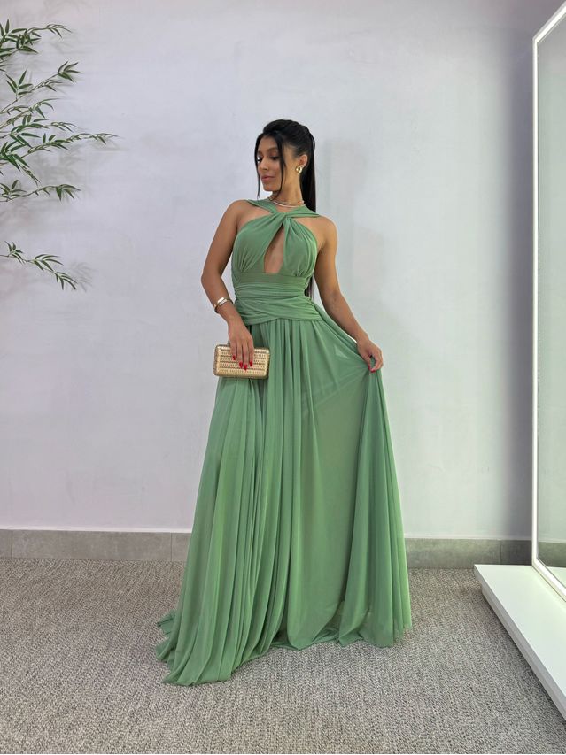 Vestido Festa Tule Oliva