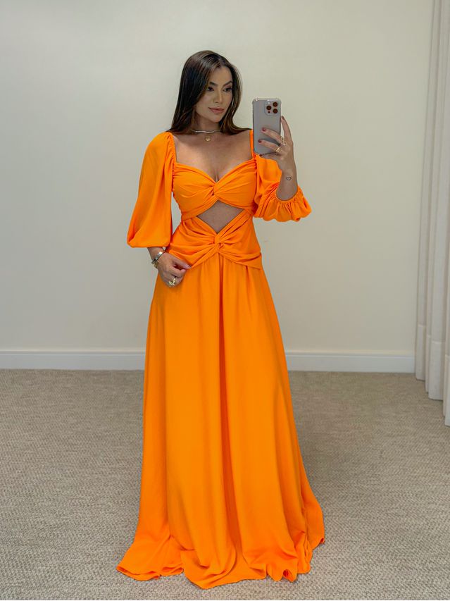 Vestido Longo Festa Laranja
