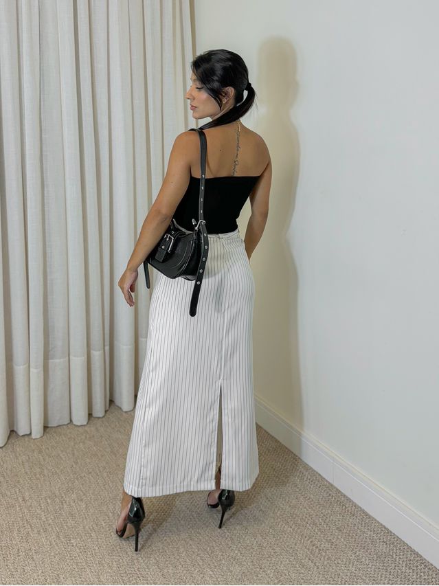 Saia Midi Listrada Brenda Branca