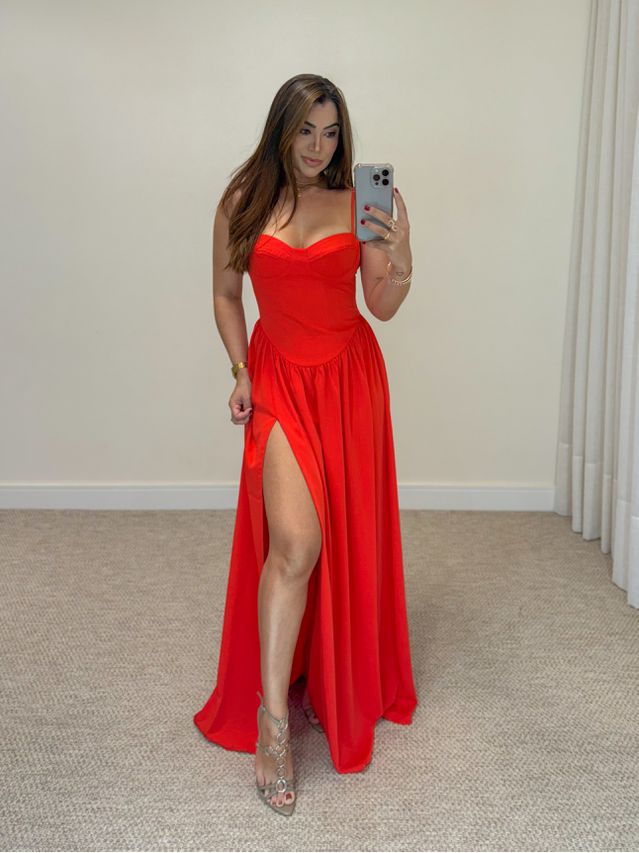 Vestido Longo Corset Andressa Vermelho