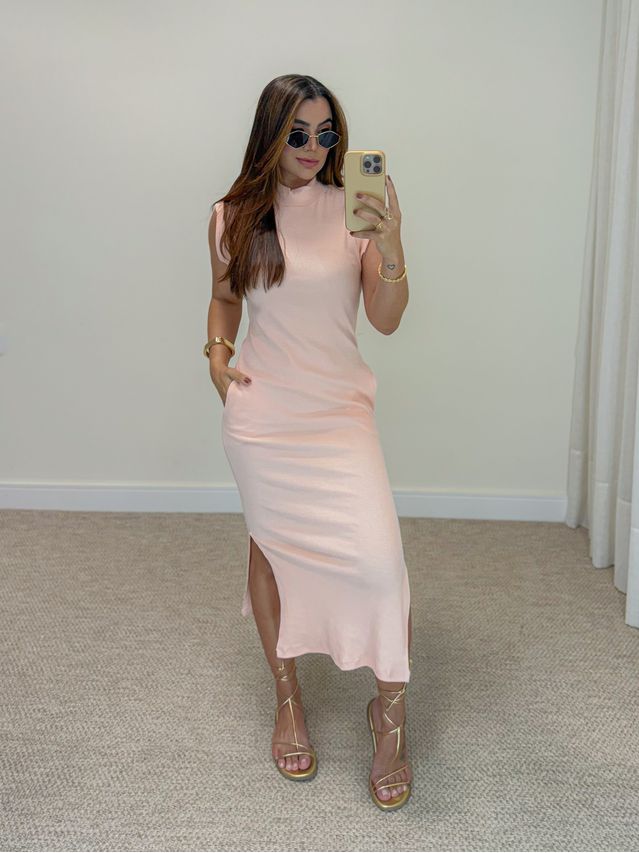 Vestido Canelado Muscle Tee Coral