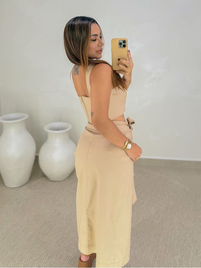 Saia Midi Sarja Transpassada Caqui 