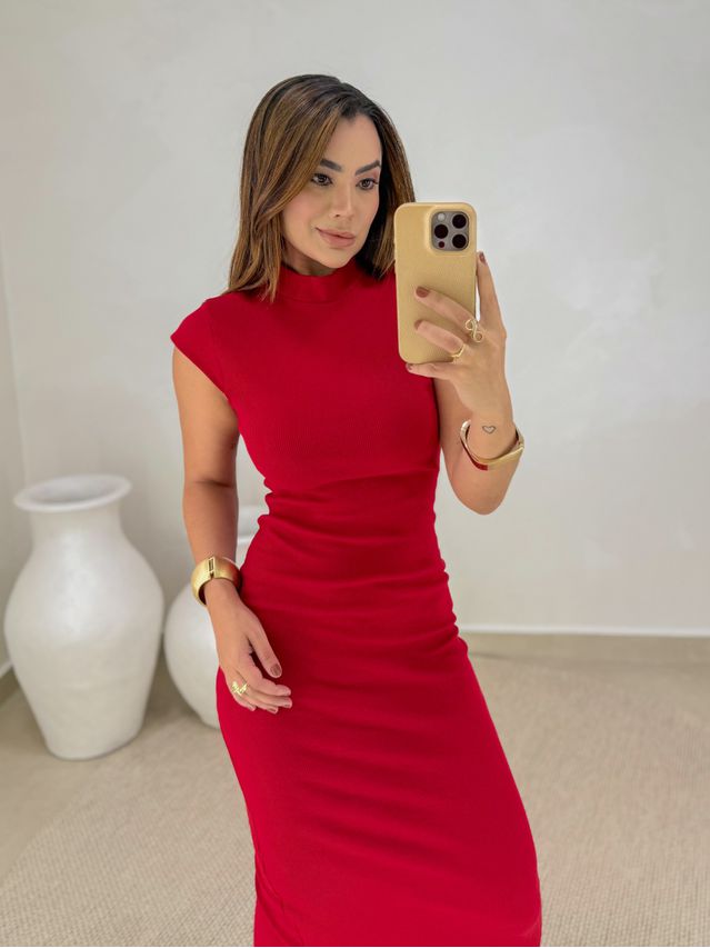 Vestido Canelado Buenos Aires Vermelho