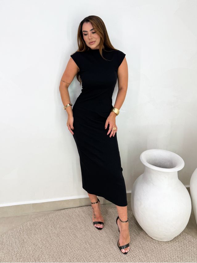 Vestido Canelado Buenos Aires Preto