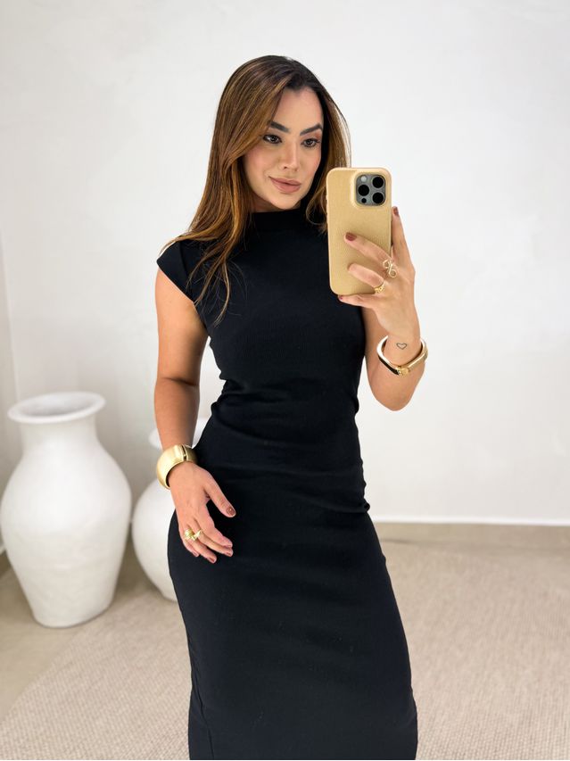 Vestido Canelado Buenos Aires Preto