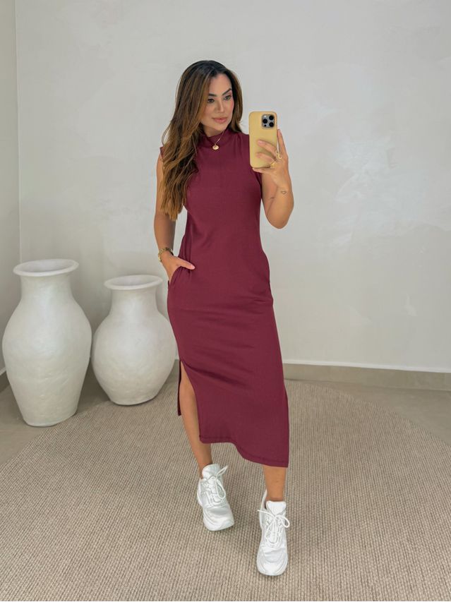 Vestido Canelado Muscle Tee Cereja