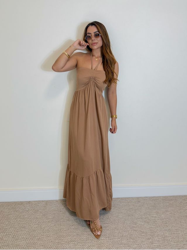 Vestido Midi Amanda Tomara Que Caia Mocha Mousse 