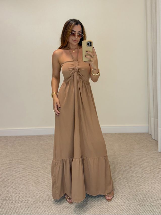 Vestido Midi Amanda Tomara Que Caia Mocha Mousse 