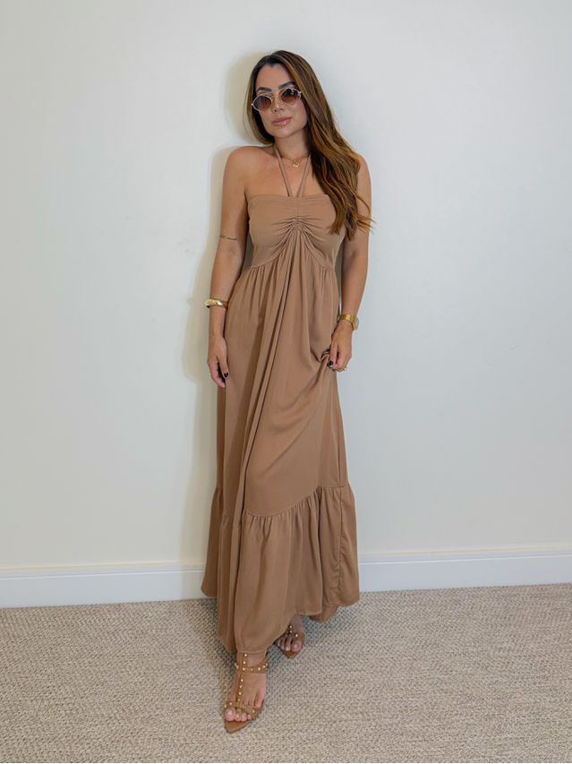 Vestido Midi Amanda Tomara Que Caia Mocha Mousse 