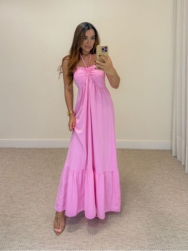 Vestido Midi Amanda Tomara Que Caia Rosa