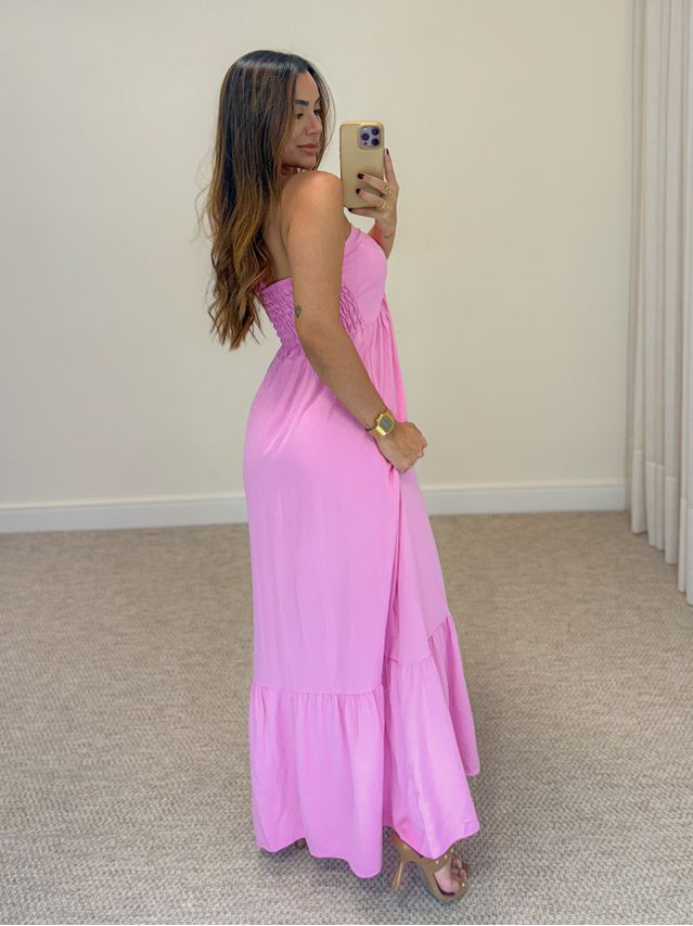 Vestido Midi Amanda Tomara Que Caia Rosa
