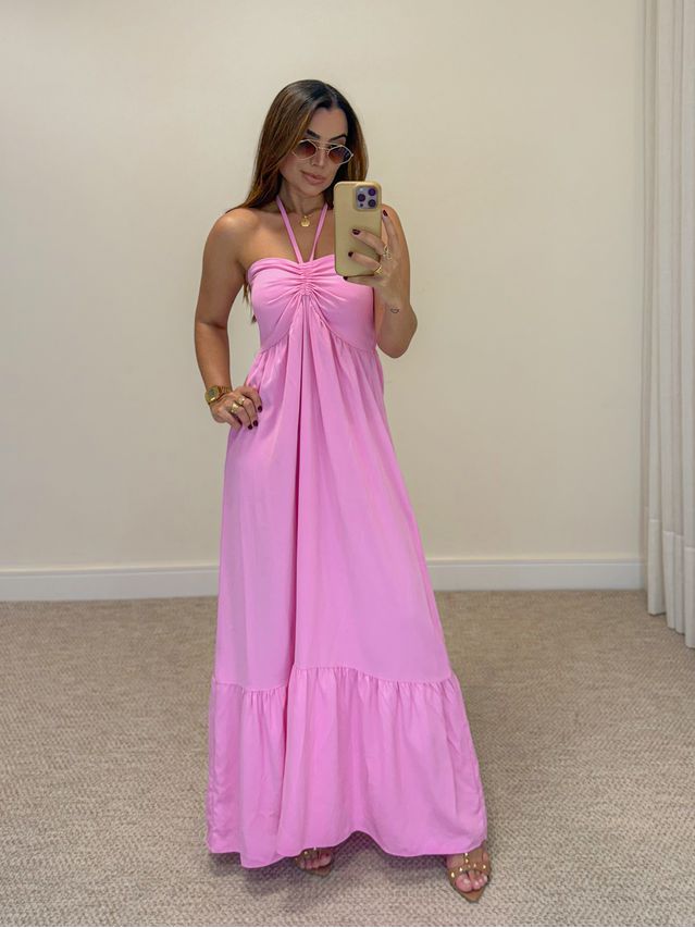 Vestido Midi Amanda Tomara Que Caia Rosa