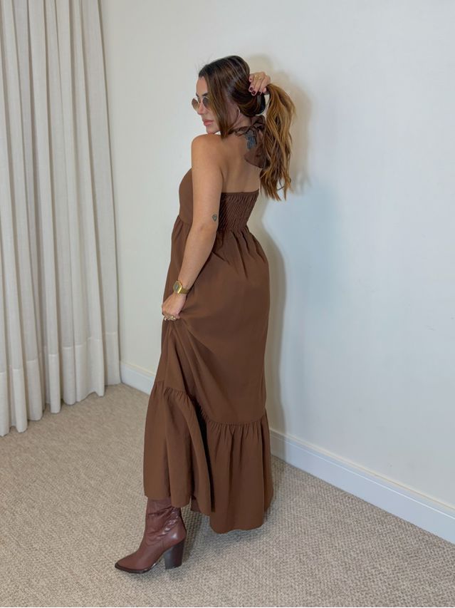 Vestido Midi Amanda Tomara Que Caia Marrom