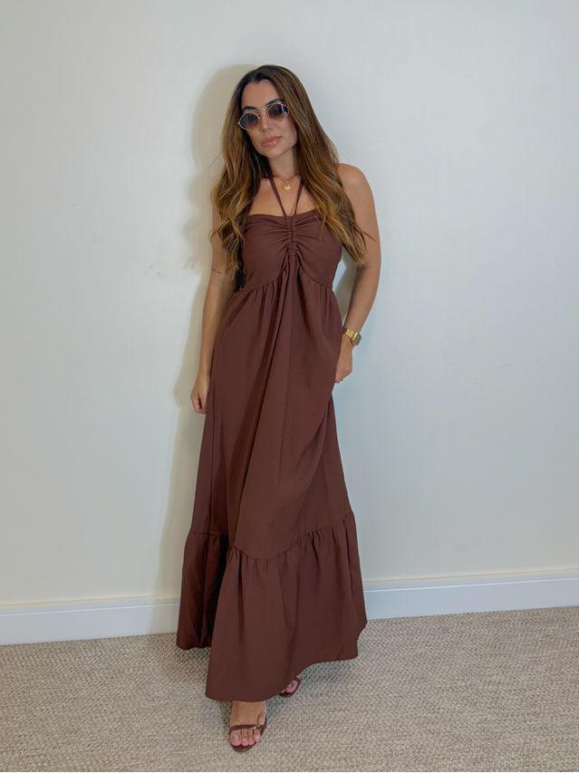 Vestido Midi Amanda Tomara Que Caia Café