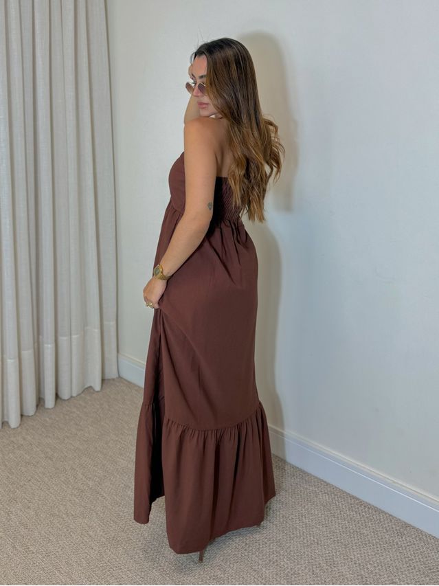 Vestido Midi Amanda Tomara Que Caia Café