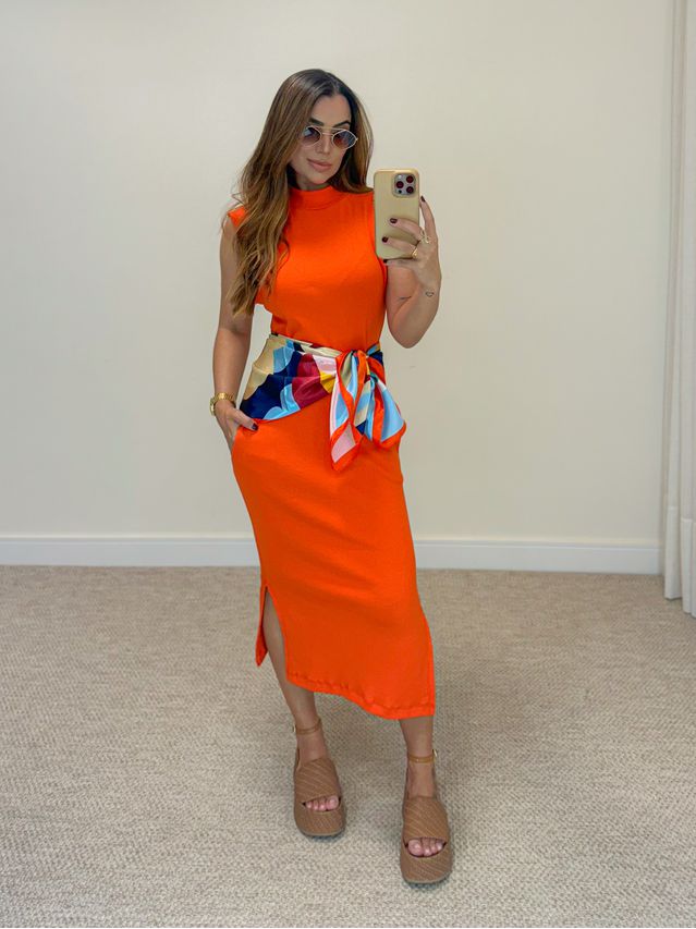 Vestido Canelado Muscle Tee Laranja