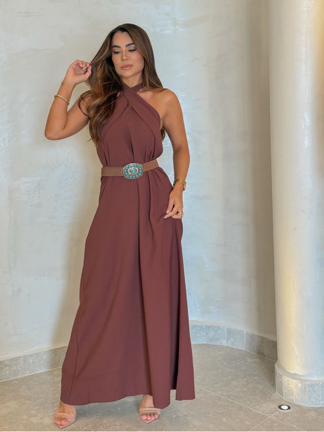Vestido Midi Frente Única Melina Café