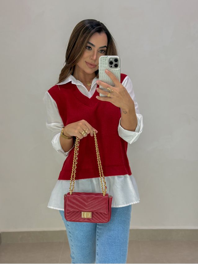 Bolsa Couro Metal Cereja