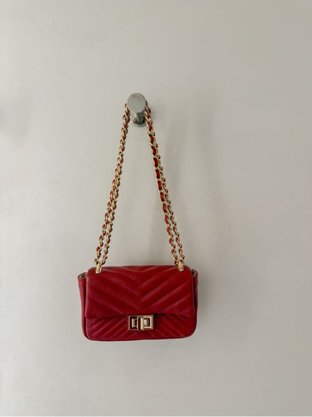 Bolsa Couro Metal Cereja