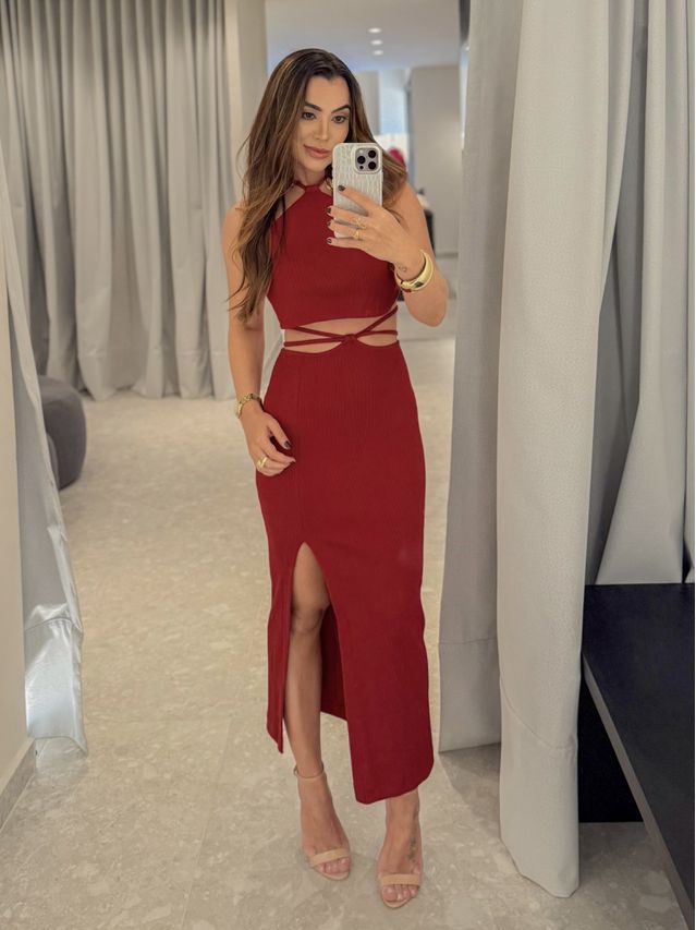 Conjunto Canelado Luara Cereja