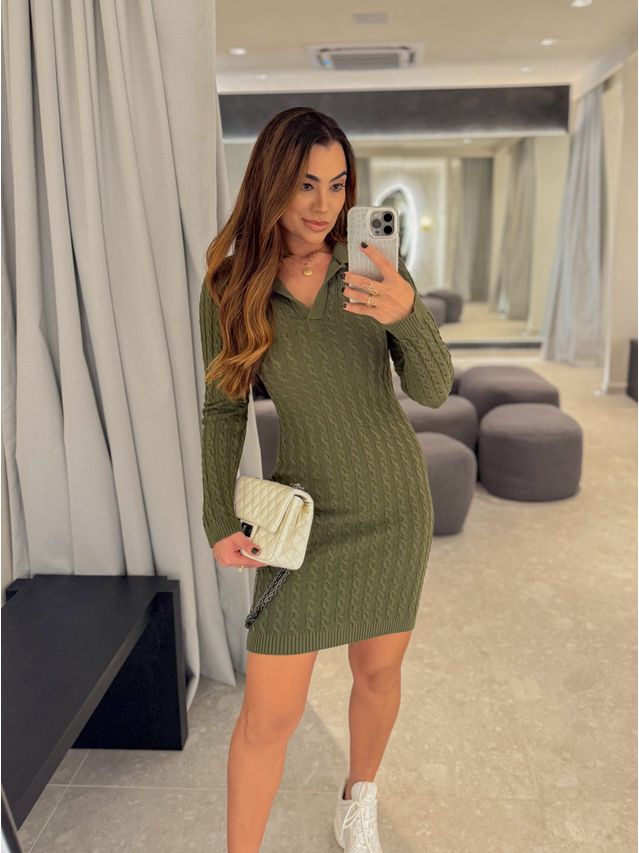 Vestido Tricot Trançado Verde
