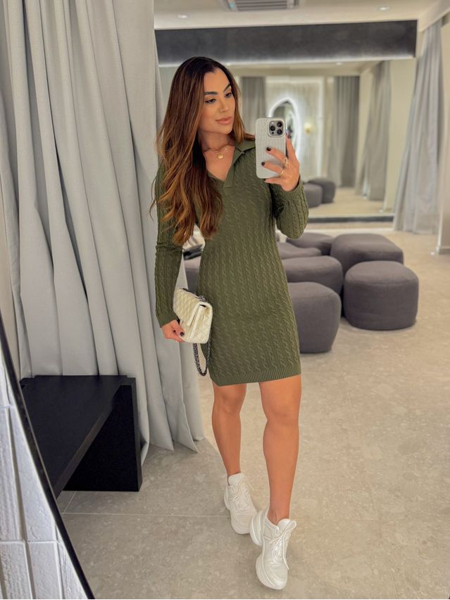 Vestido Tricot Trançado Verde