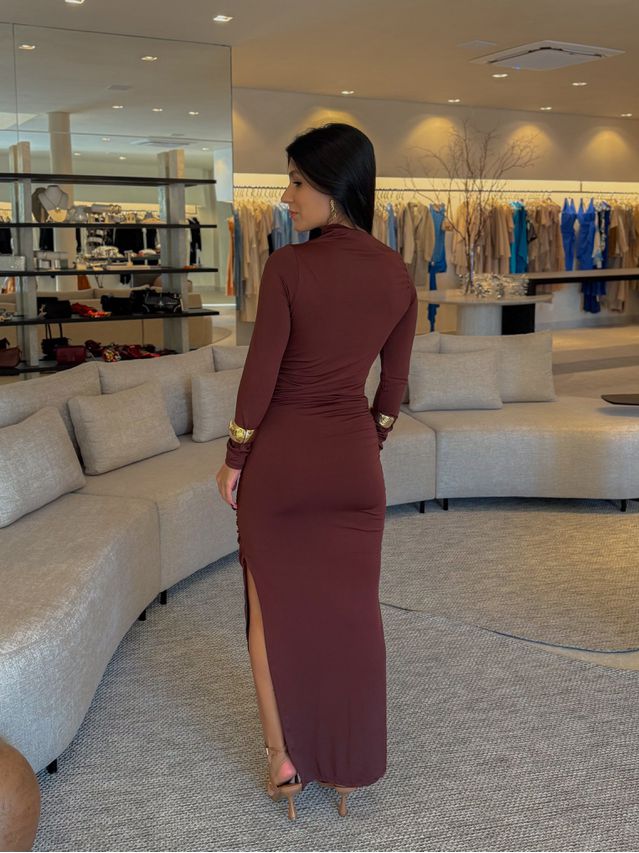 Vestido Suplex Manga Longa Café 