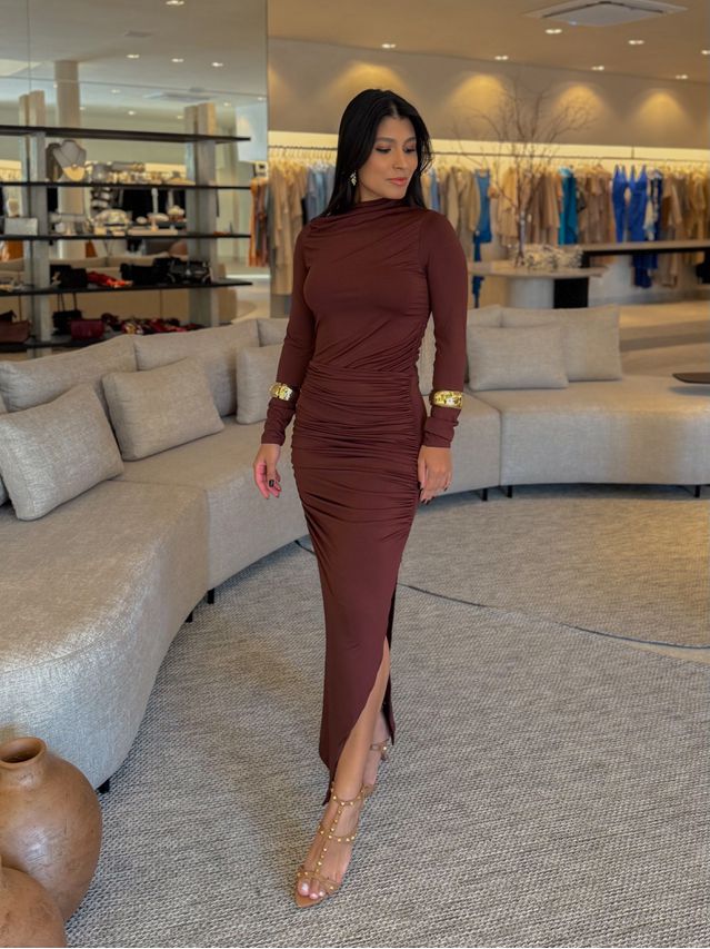 Vestido Suplex Manga Longa Café 
