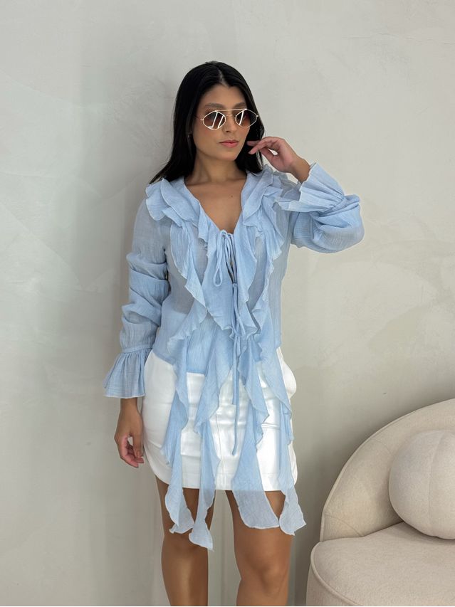 Blusa Boho Chiffon Azul