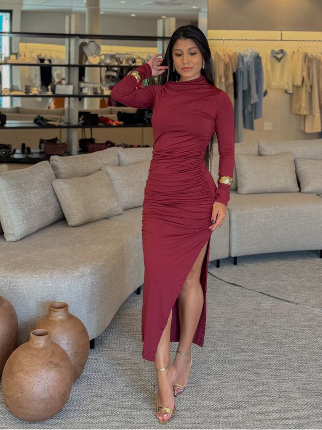 Vestido Suplex Manga Longa Cereja