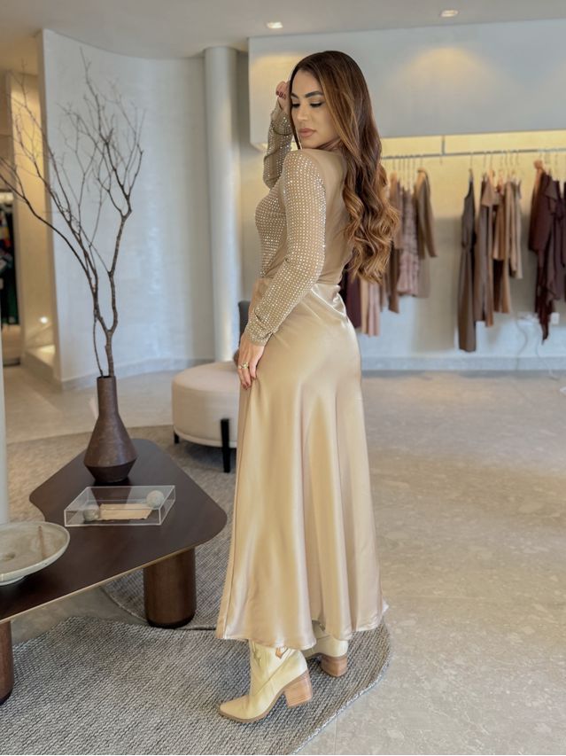 Saia Midi Cetim Lauane Cappuccino