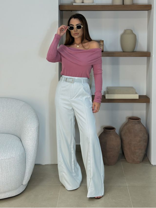 Blusa Ombro a Ombro Aveludada Rosa Queimado