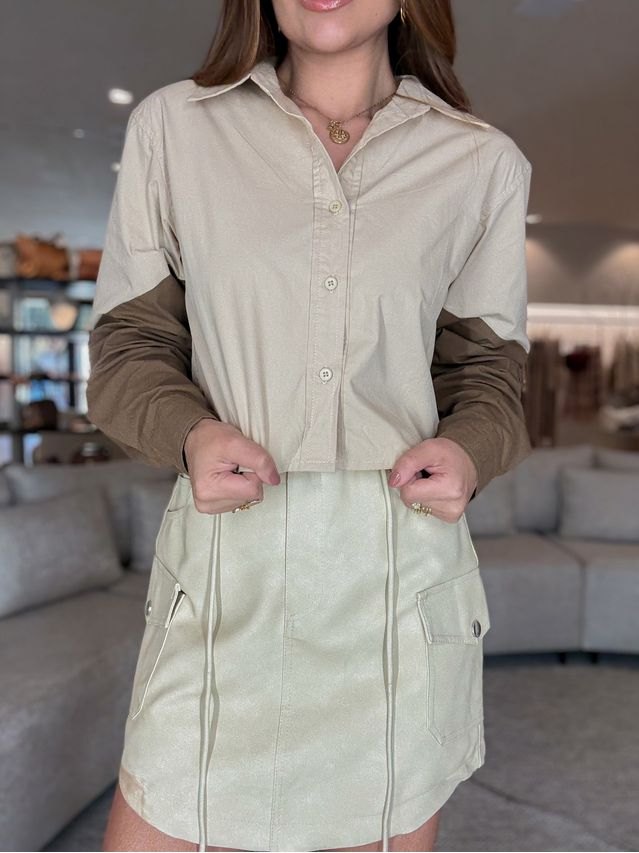 Camisa Tricoline Bicolor Cáqui