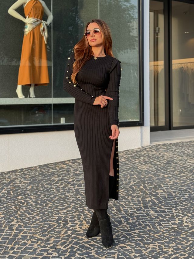 Vestido Tricot Botões Roberta Preto