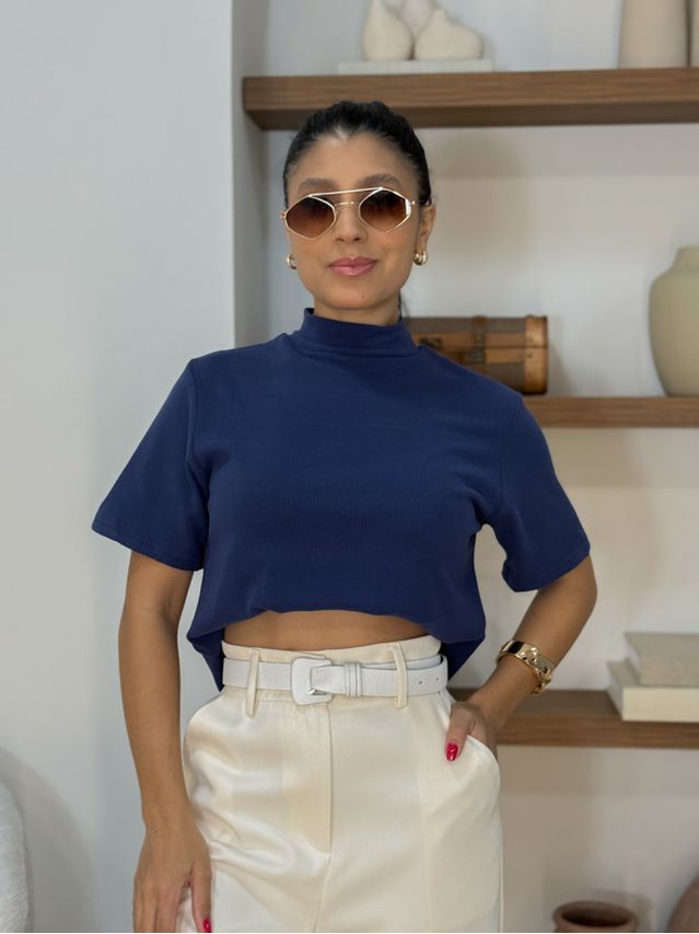 Blusa Manguinha Aveludada Marinho 