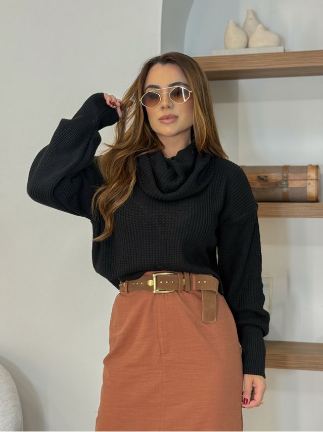 Blusa Tricot Gola Barcelona Preto