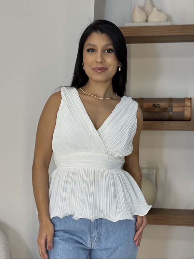 Blusa Plissada Branca