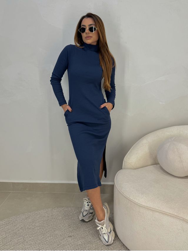 Vestido Canelado Madrid Marinho