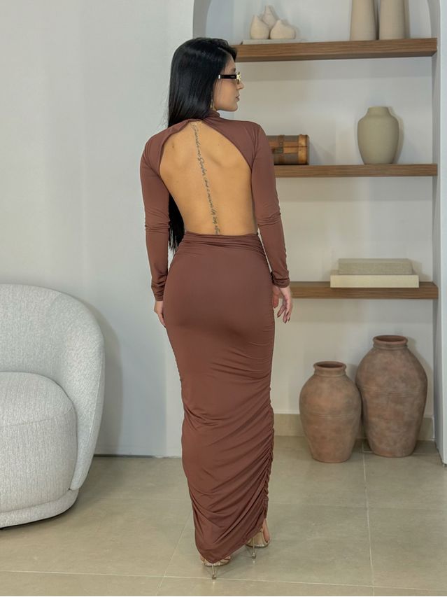 Vestido Midi Abertura Suplex Café 