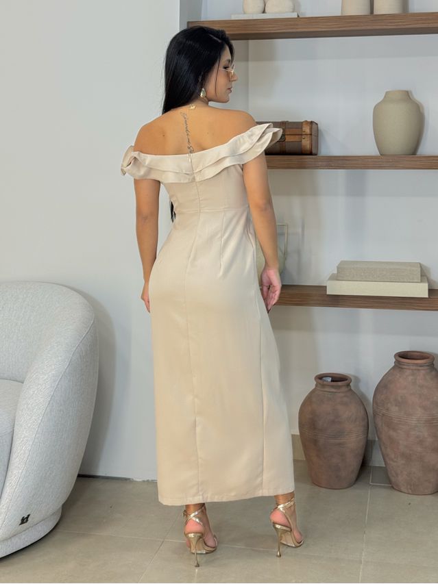Vestido Babado Isadora Areia