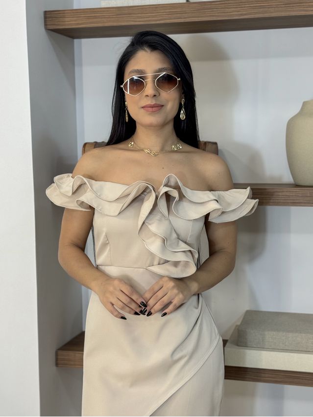 Vestido Babado Isadora Areia