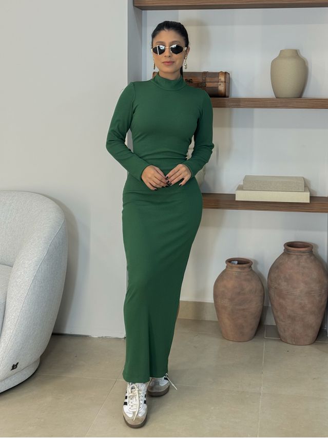 Vestido Canelado Livia Verde