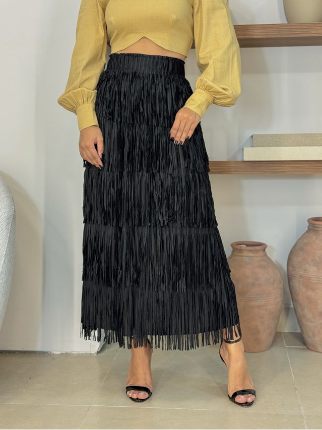 Saia Midi Franja Preta 