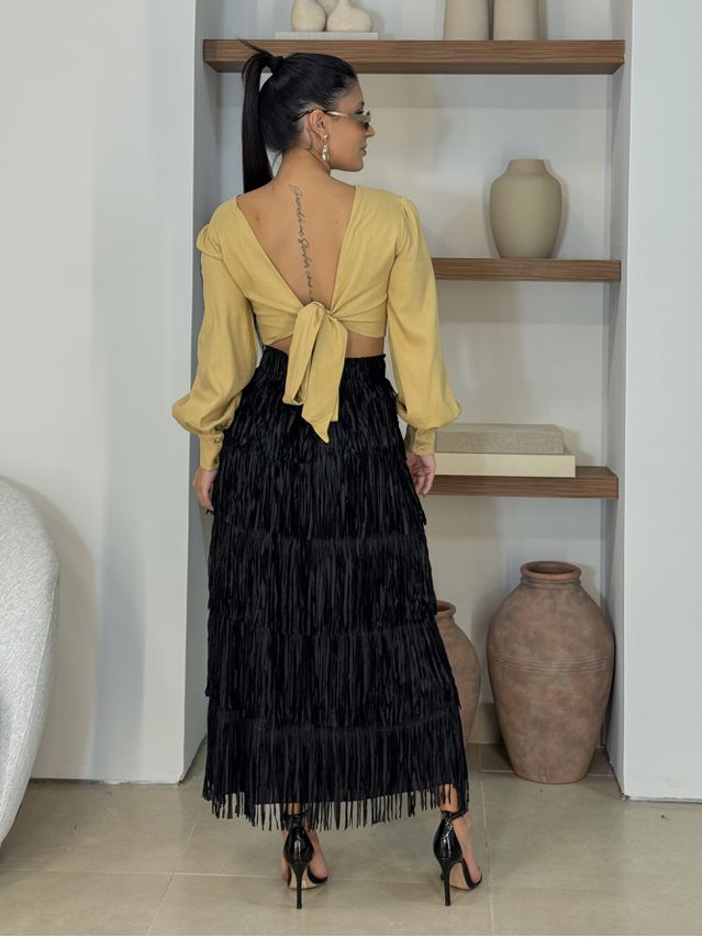 Saia Midi Franja Preta 