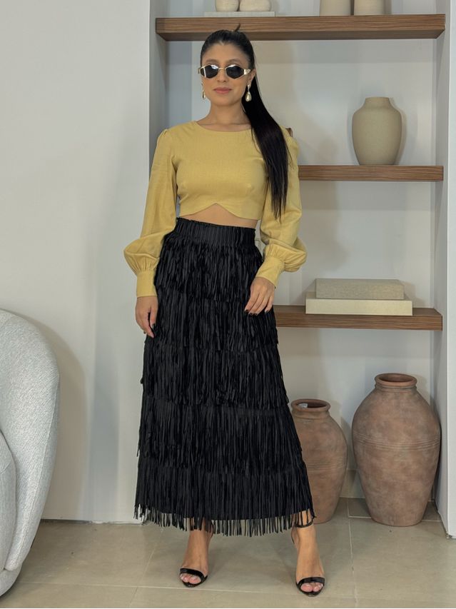 Saia Midi Franja Preta 