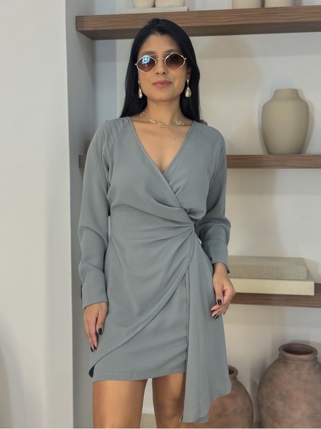 Vestido Manga Longa Katarine Cinza