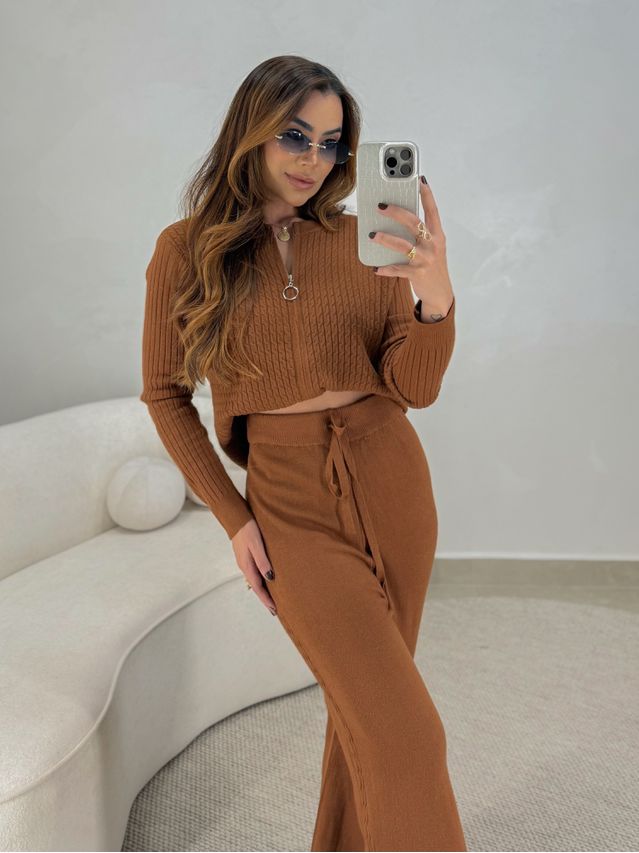Conjunto Tricot Zíper Germana Telha