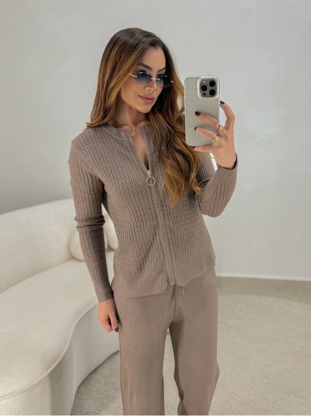 Conjunto Tricot Zíper Germana Marrom